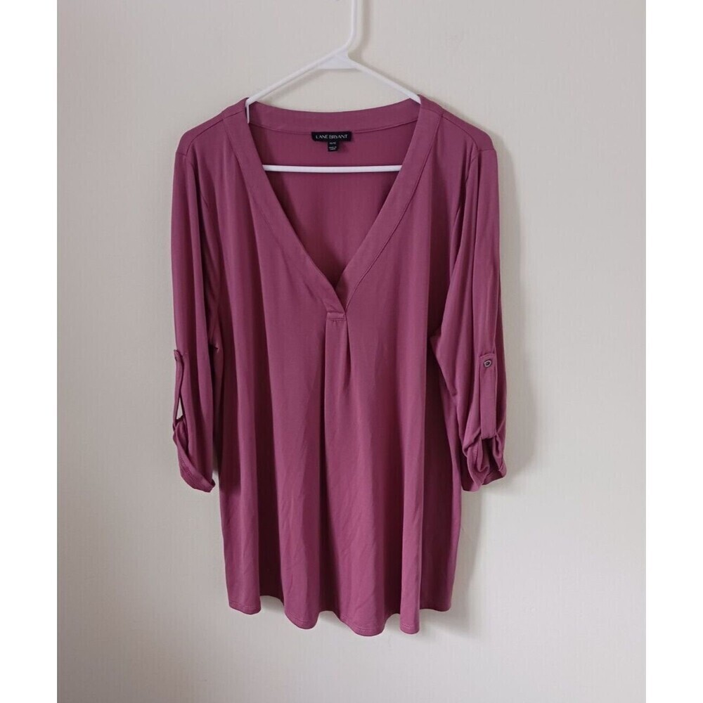Lane Bryant Dusty Rose V-Neck Roll-Tab Blouse